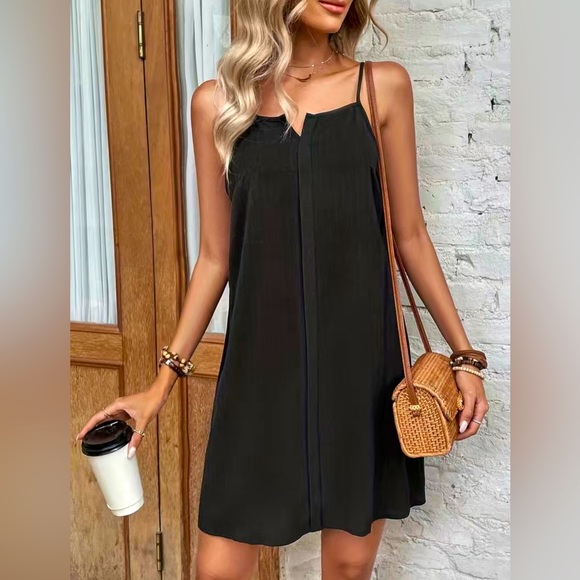 Free People Womens Solid Spaghetti Strap Scoop Neck Short Trapeze Party Dress Black Size Medium 1 main image 0